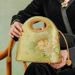 1_Printed_Jacquard_Lotus_Green_Drawstring_Bucket_Bag_LD120670