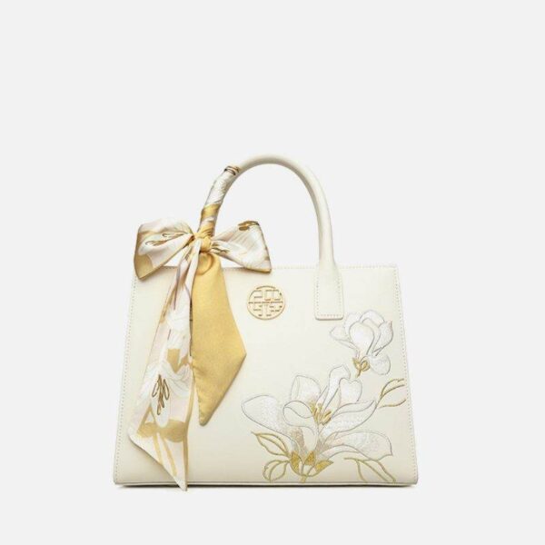 刺繡_皮革_白色_Orchid_通勤手提包_-_SinoCultural-2476890 Embroidery_Leather_White_Orchid_Commuting_Handbag_-_SinoCultural-2476890