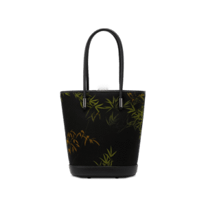 Xiangyunsha Silk Black Bamboo Print Crossbody Bucket Bag
