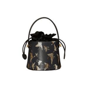 Brocade Black Bucket Bag Designer Butterfly Handbag