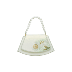 Embroidery Leather Retro White Hibiscus Handbag with Pendant