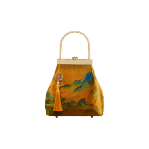 Chinese Painting Mulberry Silk Lux Kiss Lock Clutch Handbag