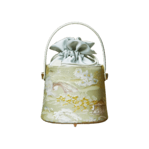 Chinese Painting Mulberry Silk Green Bucket Designer Handbag