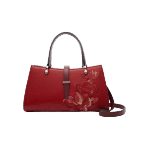 Embroidery Leather Red Magnolia Women's Crossbody Handbag