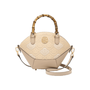 Embroidery Leather Tote Bag Bamboo Handle Auspicious Cloud