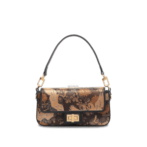 Xiangyunsha Silk Vintage Crane Print Shoulder Bag