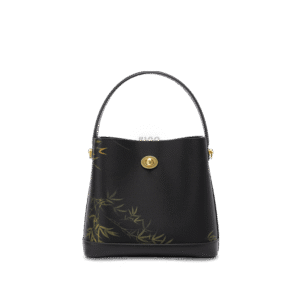 Xiangyunsha Silk Bamboo Print Crossbody Bucket Bag