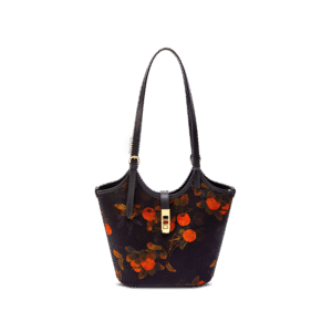 Xiangyunsha Silk Leather Printed Persimmon Bucket Bag