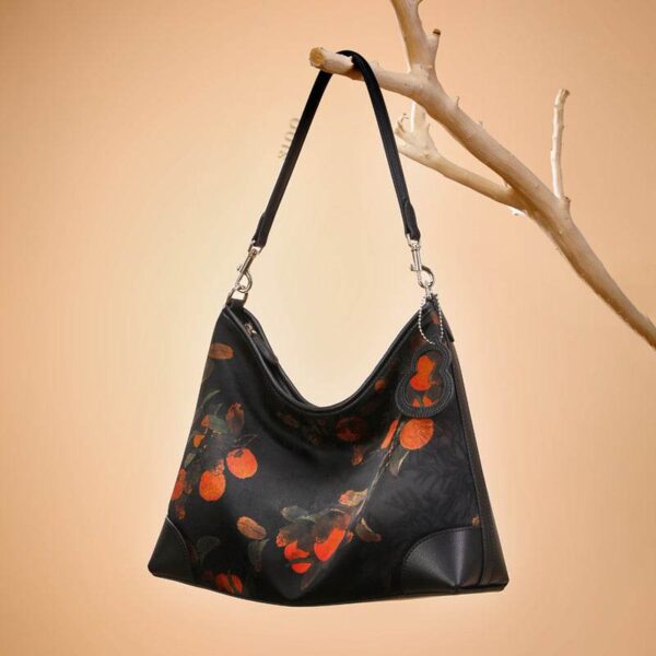 e_Xiangyunsha_Silk_Leather_Printed_Persimmon_Shoulder_Bag_YS220679 e_Xiangyunsha_Silk_Leather_Printed_Persimmon_Shoulder_Bag_YS220679