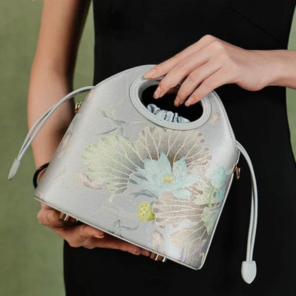 f_Jacquard_imprimé_Lotus_Gray_Drawstring_Bucket_Bag_LD120670 f_Printed_Jacquard_Lotus_Gray_Drawstring_Bucket_Bag_LD120670