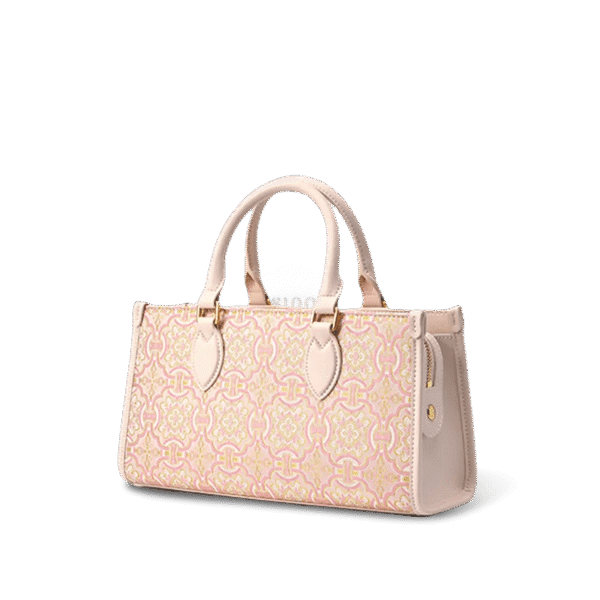 song-brocade-leather-handbag-pink-gold-dingsheng-motif-side-view song-brocade-leather-handbag-pink-gold-dingsheng-motif-side-view