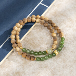 Green Jade & Agarwood Double-Wrap Bracelet:Renewal, Strength & Serenity